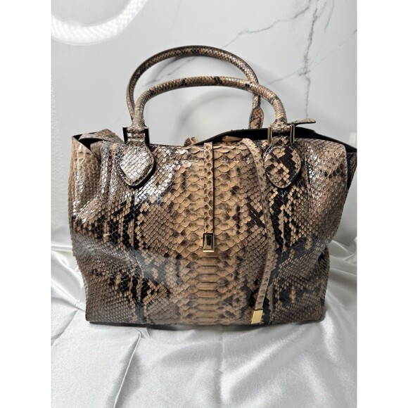 RARE 2015 Michael Kors Collection Brown Black Large Miranda Python Leather Tote - Picture 7 of 16